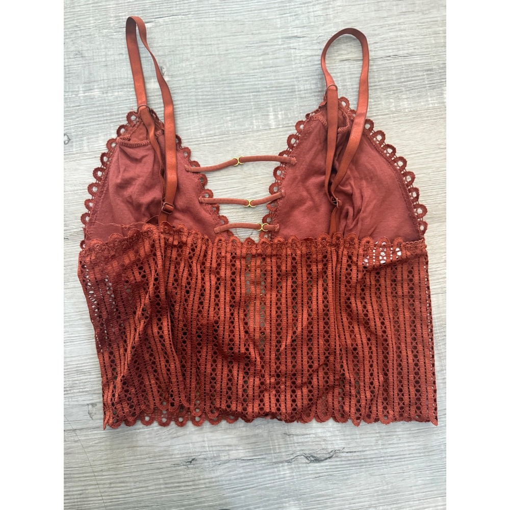 Boho Rust‎ Lace Longline Bralette - Geometric Strappy Detail - S/M - Picture 2 of 3